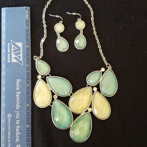 Turquoise and yellowish stone necklace and earings